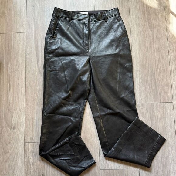 Aritzia Babaton Command Cropped Mid-rise Vegan Leather Black Trousers Size 8 - Picture 1 of 12